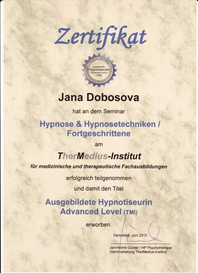 Certifikát: Hypnose & Hypnosetechniken / Fortgeschrittene