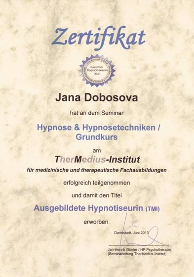 Certifikát: Hypnose & Hypnosetechniken / Grundkurs