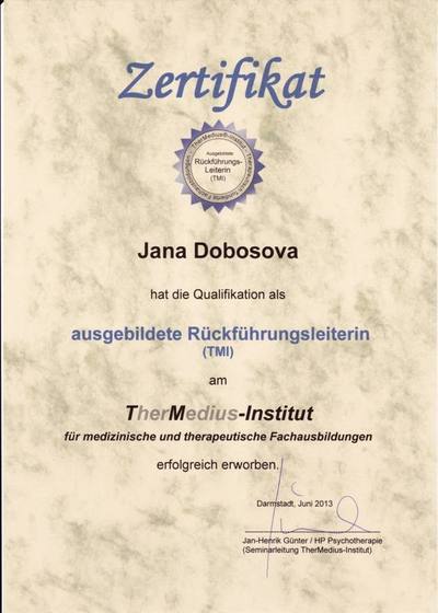 Certifikát: Ausgebildete Rückführungsleiterin (TMI)